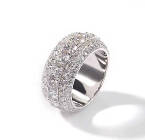 Ice out Moissanite Cuban Ring Jewelry 925 Sterling Silver Moissanite Hip Hop Ring