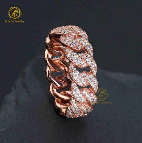 Hiphop Jewelry Cuban Link Ring 925 Silver Moissanite Diamond Ice Out Rapper Ring