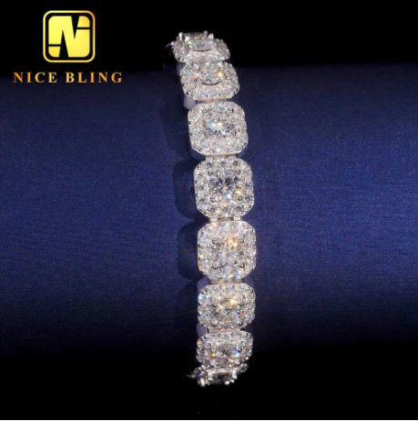 Silver D Color VVS Moissanite Diamond Cluster Tennis Bracelet