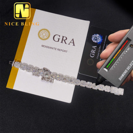 Silver D Color VVS Moissanite Diamond Cluster Tennis Bracelet