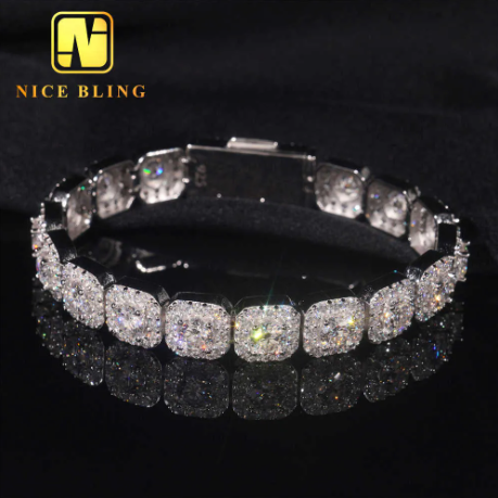 Silver D Color VVS Moissanite Diamond Cluster Tennis Bracelet