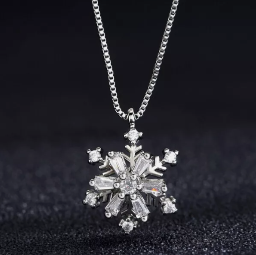 New 925 Silver Filled Snowflake Pendant Box Chain Necklace