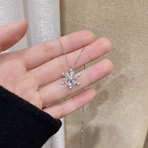 New 925 Silver Filled Snowflake Pendant Box Chain Necklace
