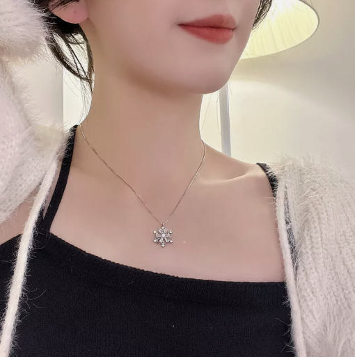 New 925 Silver Filled Snowflake Pendant Box Chain Necklace