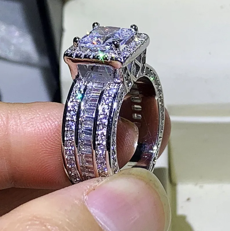 Choucong Unique Luxury Jewelry 925 Sterling Silver & Gold Fill Princess Cut Whie Topaz CZ Diamond Party Eternit Unisex Ring
