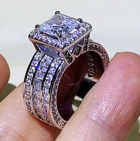 Choucong Unique Luxury Jewelry 925 Sterling Silver & Gold Fill Princess Cut Whie Topaz CZ Diamond Party Eternit Unisex Ring