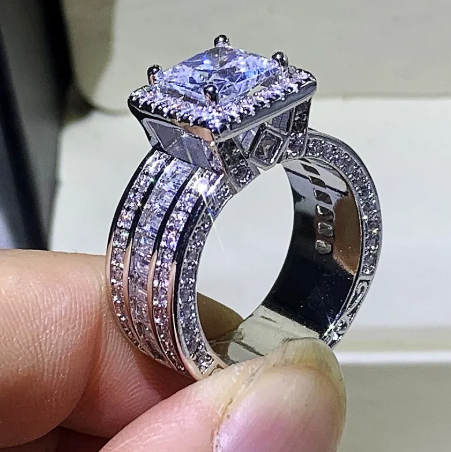 Choucong Unique Luxury Jewelry 925 Sterling Silver & Gold Fill Princess Cut Whie Topaz CZ Diamond Party Eternit Unisex Ring
